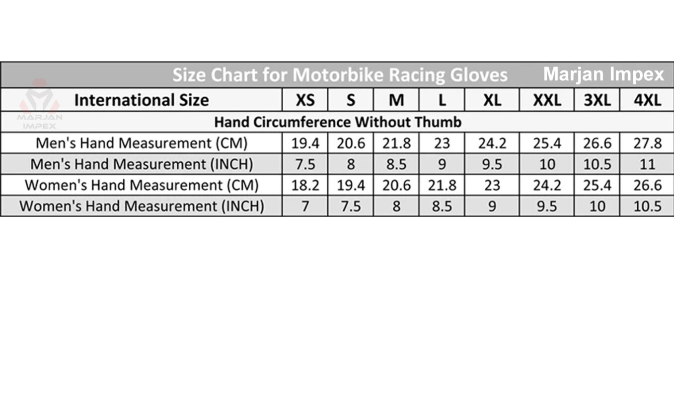 gloves size chart